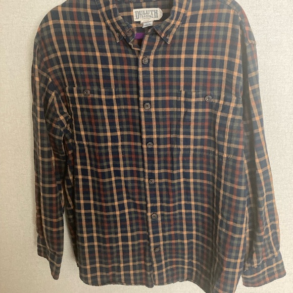 Duluth Trading Co Men's Casual Plaid Shirt - Navy and Tan XL long sleeve - Picture 1 of 3